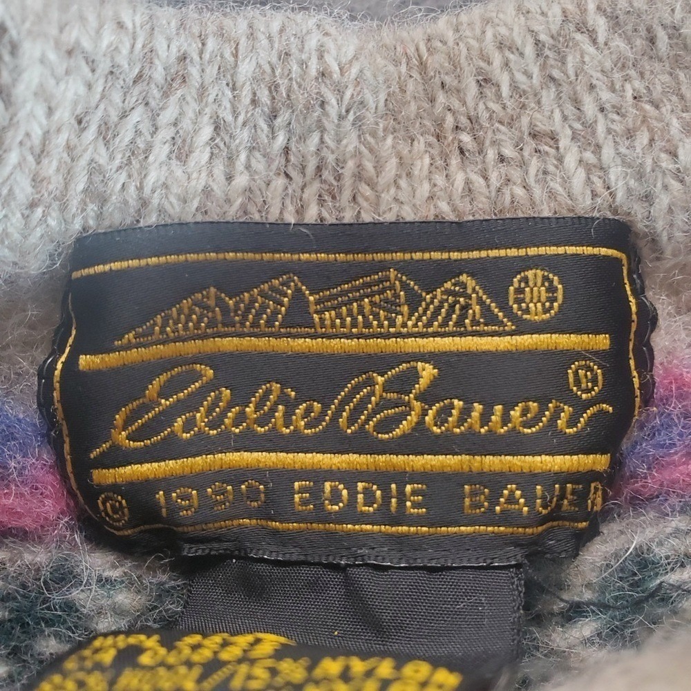 Eddie Bauer Cardigan Sweater Womens XS Cream Nordic Fair Isle Norway Wool Floral - Picture 5 of 11